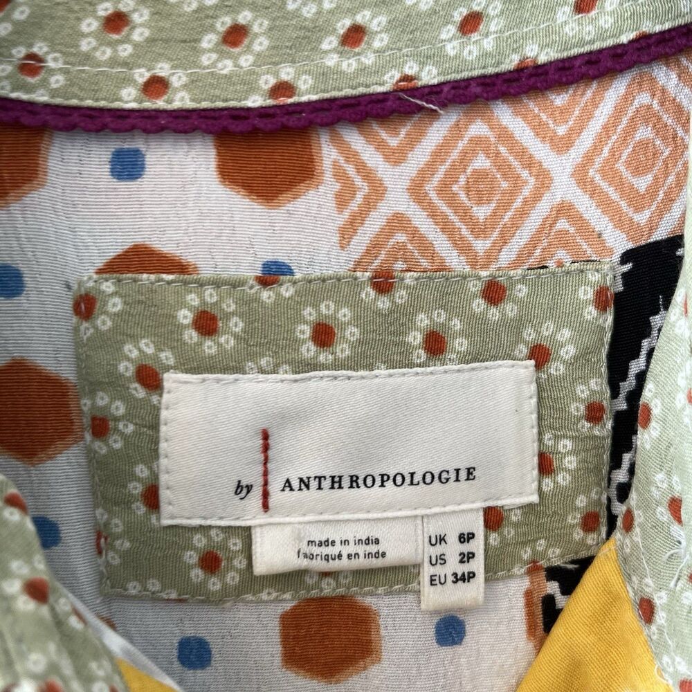 ANTHROPOLOGIE Women's Everyway Shirt Dress Size 2P Patchwork Boho Colorful Artsy - Picture 2 of 16